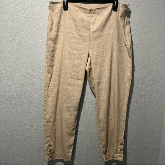 J. Jill Womens Pant Large Beige Linen Stretch Resort Vacation Vanilla Minimalist - Picture 1 of 5